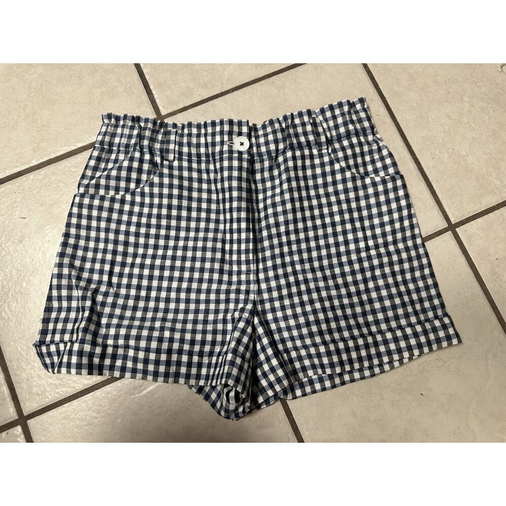 LUISA SPAGNOLI Womens Mini Shorts Plaid Gingham Blue White Small 30x14 Check